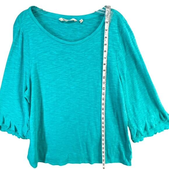 Soft Surroundings Erin Tunic Top Womens 1X Teal Green Linen Blend Ruffles Breezy - Picture 8 of 15
